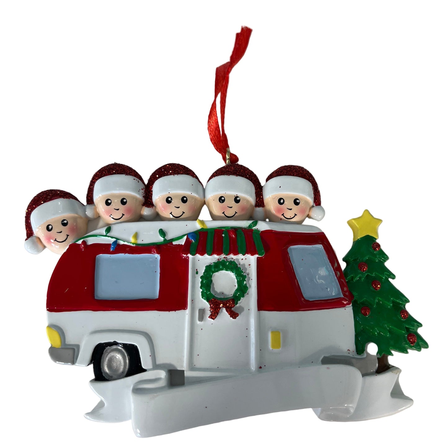 Christmas Camper Van Ornament - Family of 5