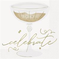 Gold Celebration "Celebrate" Champagne Luncheon Napkins 16ct Foil Stamping