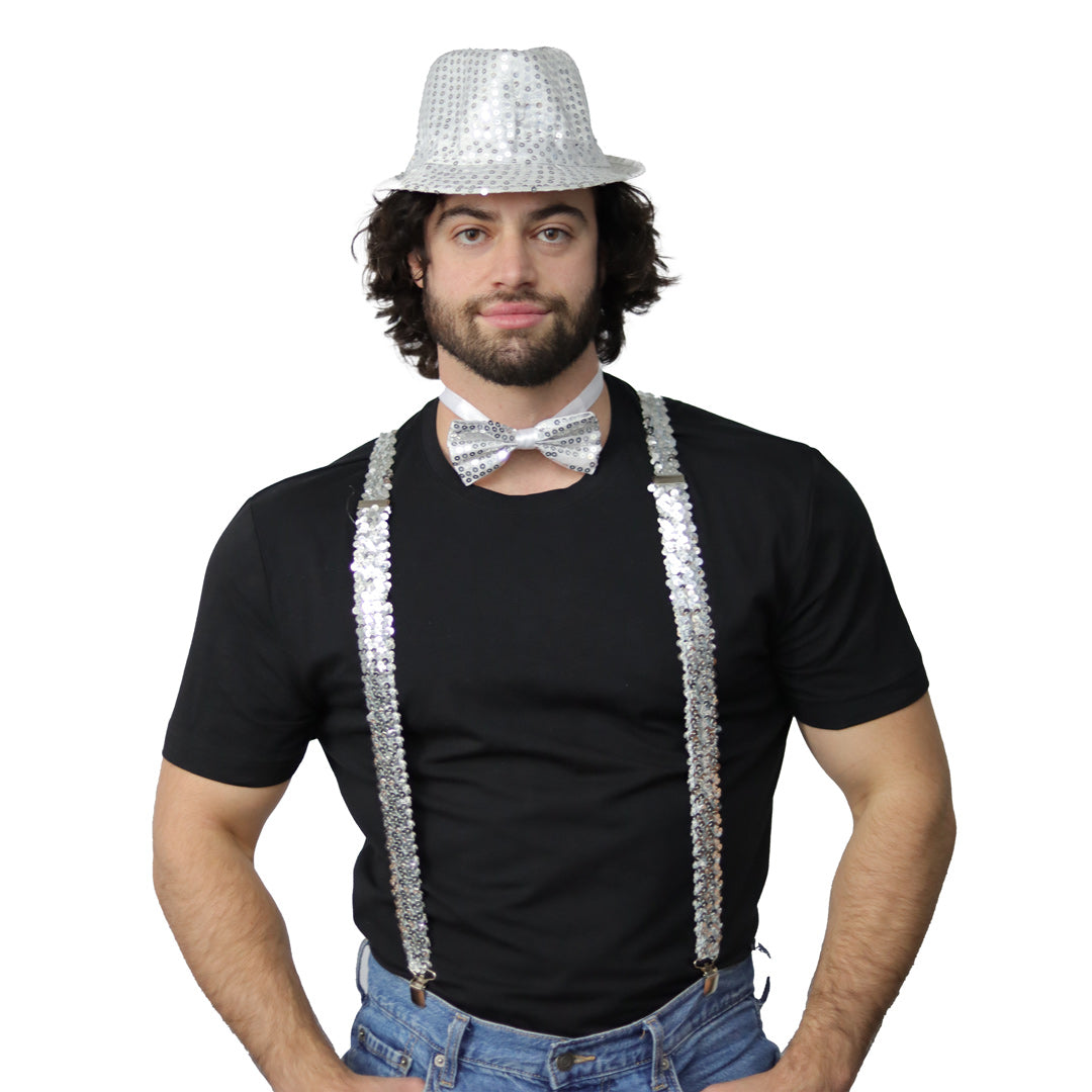 Black bow tie and suspenders