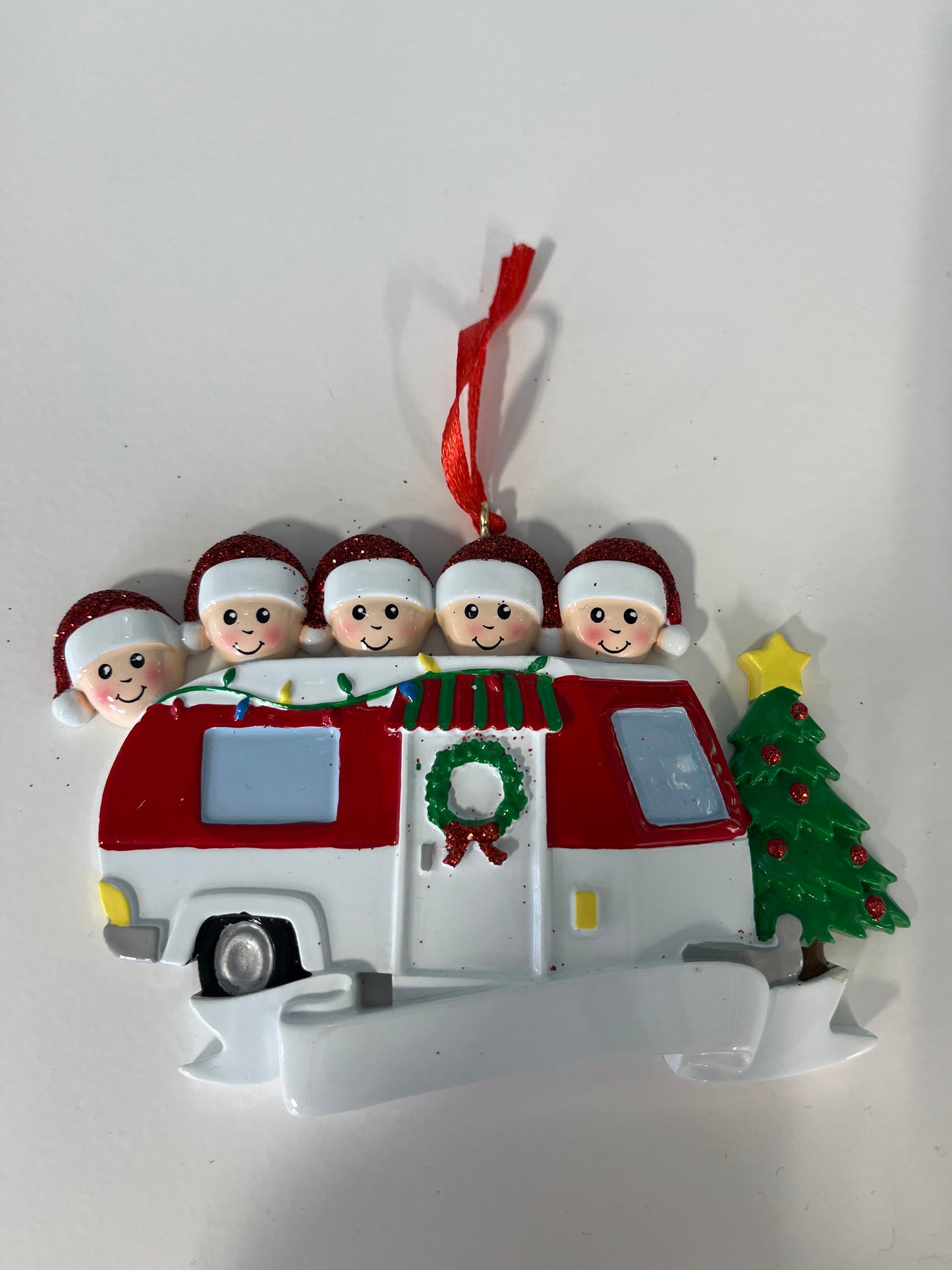 Christmas Camper Van Ornament - Family of 5