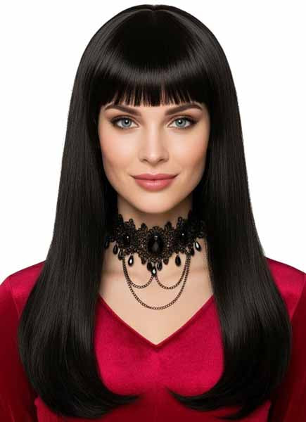 BLACK LONG HAIR WIG WITH BANGS