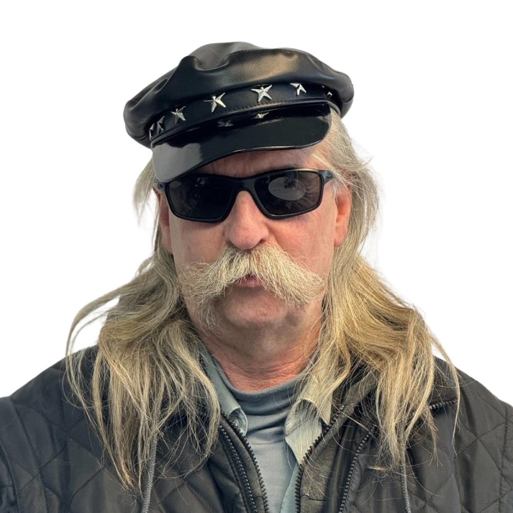 LEATHERLIKE BIKER HAT WITH STAR FINISHINGS