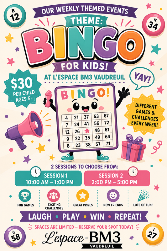 Le Club du dimanche de L’espace BM3 – Session 3: Bingo pour enfants!  L'espace BM3's Sunday Club Session 3: Bingo For Kids