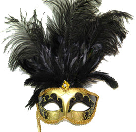 Venetian Mask with Feather and Stick
