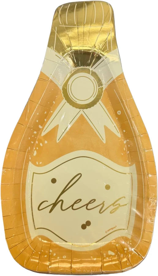 Assiette en forme de bouteille de champagne dorée