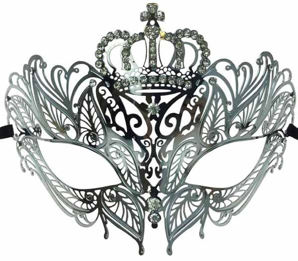Metal Mask with Diamond & Crown Top Silver