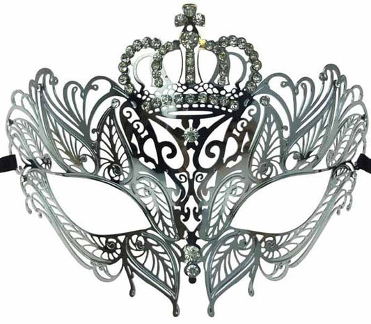 Metal Mask with Diamond & Crown Top Silver