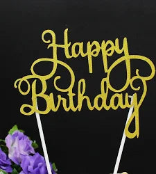 Gold Script "Happy Birthday" Acrylic Cake Topper