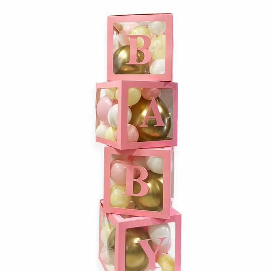 Pink baby balloon boxes with letters